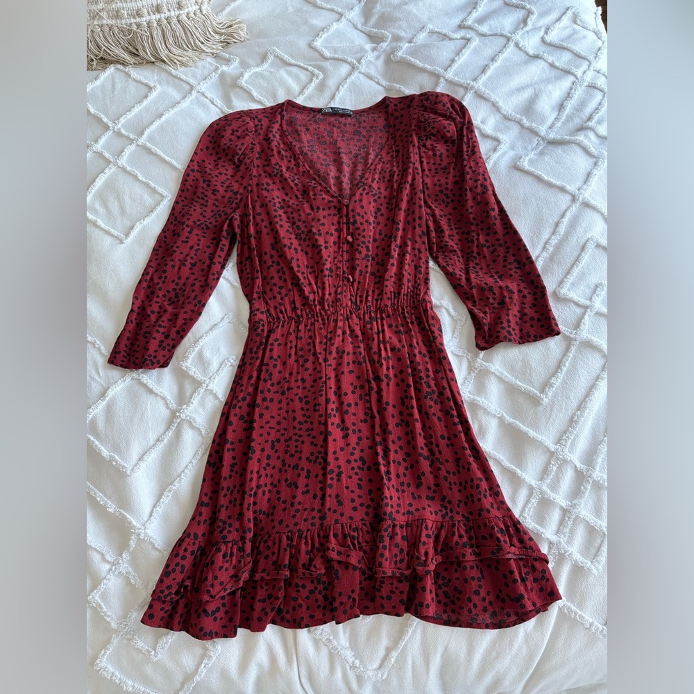ZARA 3/4 length sleeve dress with polka dot pattern